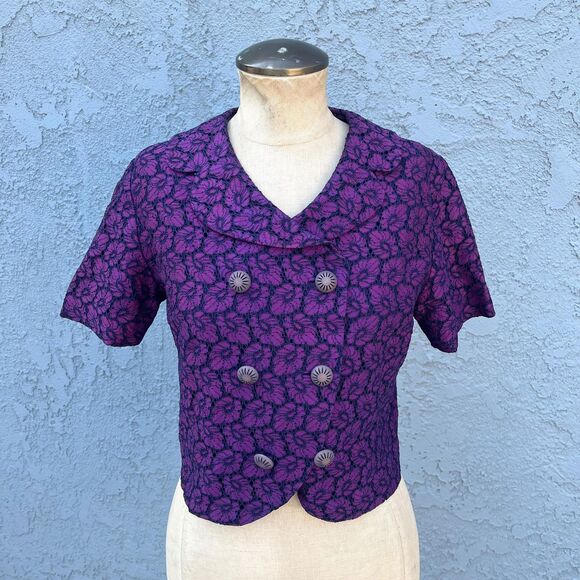 1960s Lace Cropped Blazer Size Small Purple jacket - Picture 4 of 8
